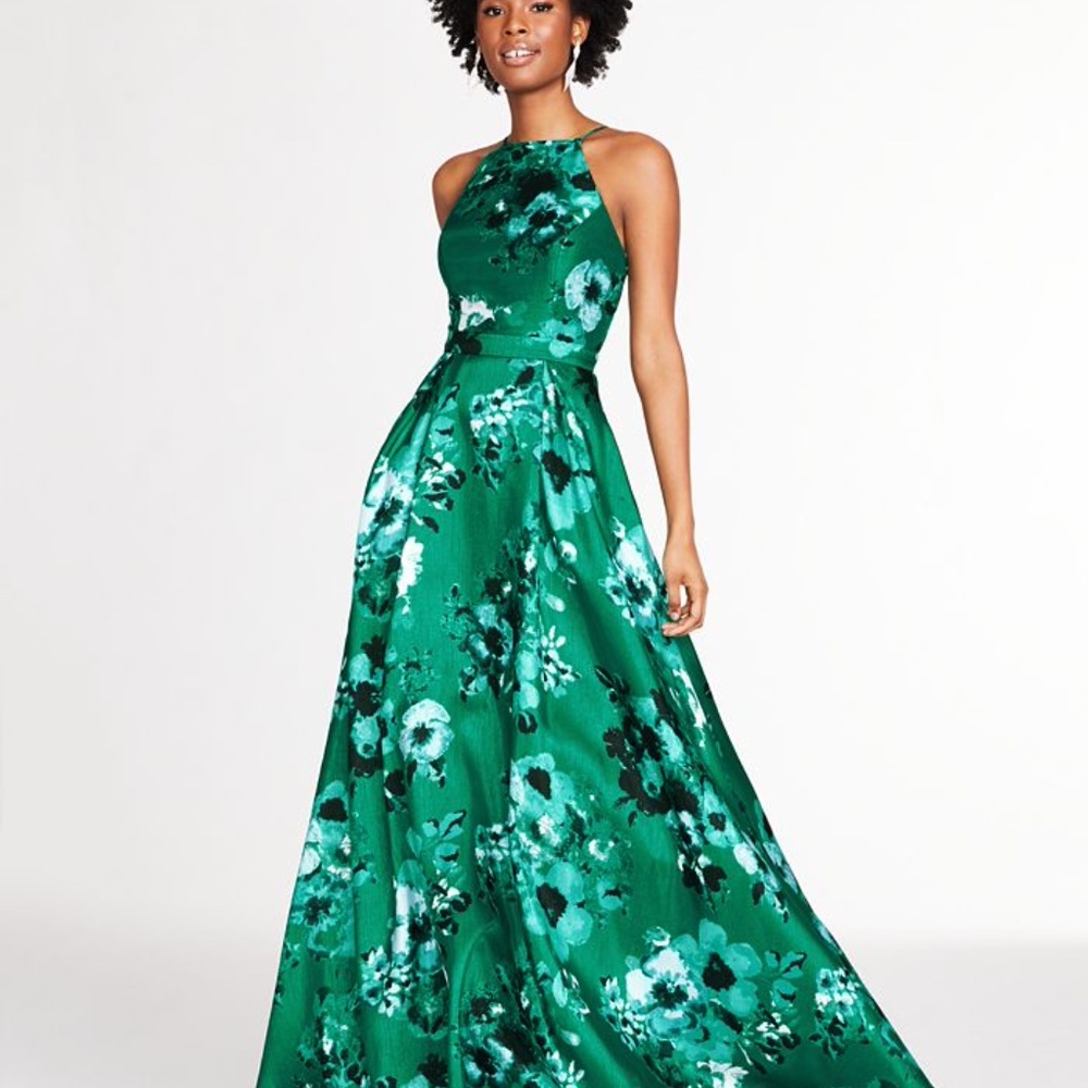 Floral-Print Open-Back Gown